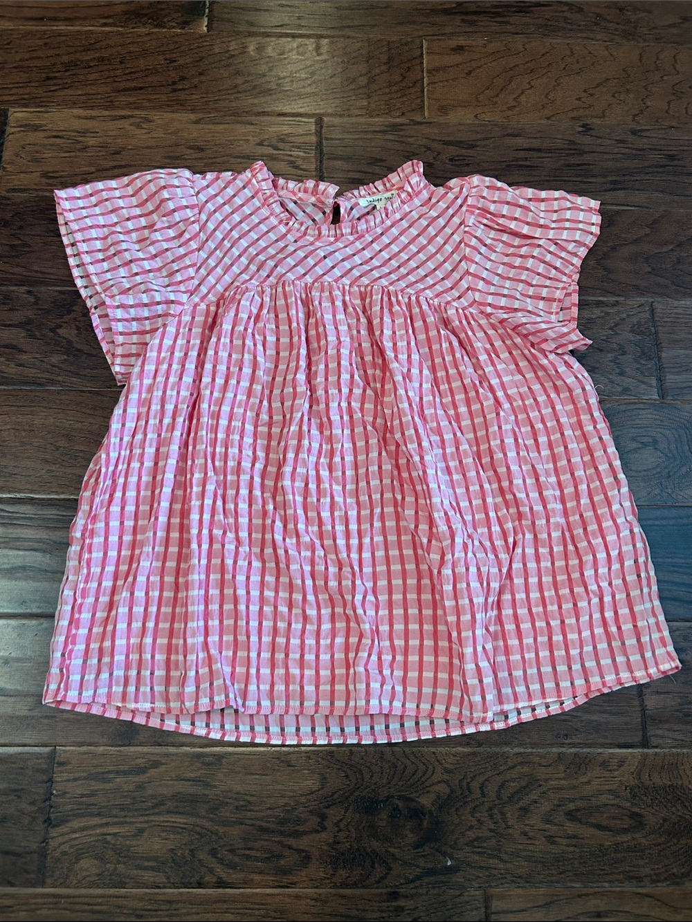 Indigo Soul Pink Gingham Flutter-Sleeve Top